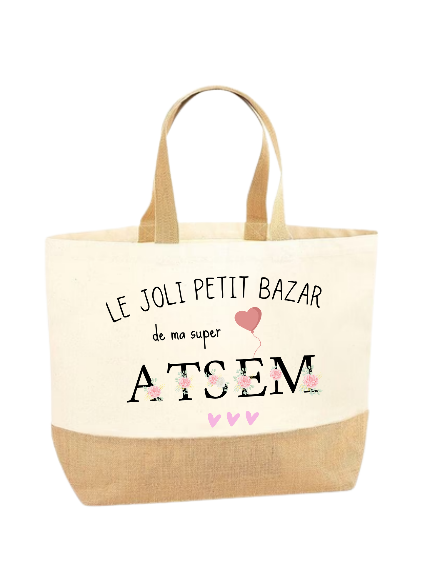 Sac shopping coton/toile de jute - Naturel (Le joli petit bazar de ma super ATSEM)