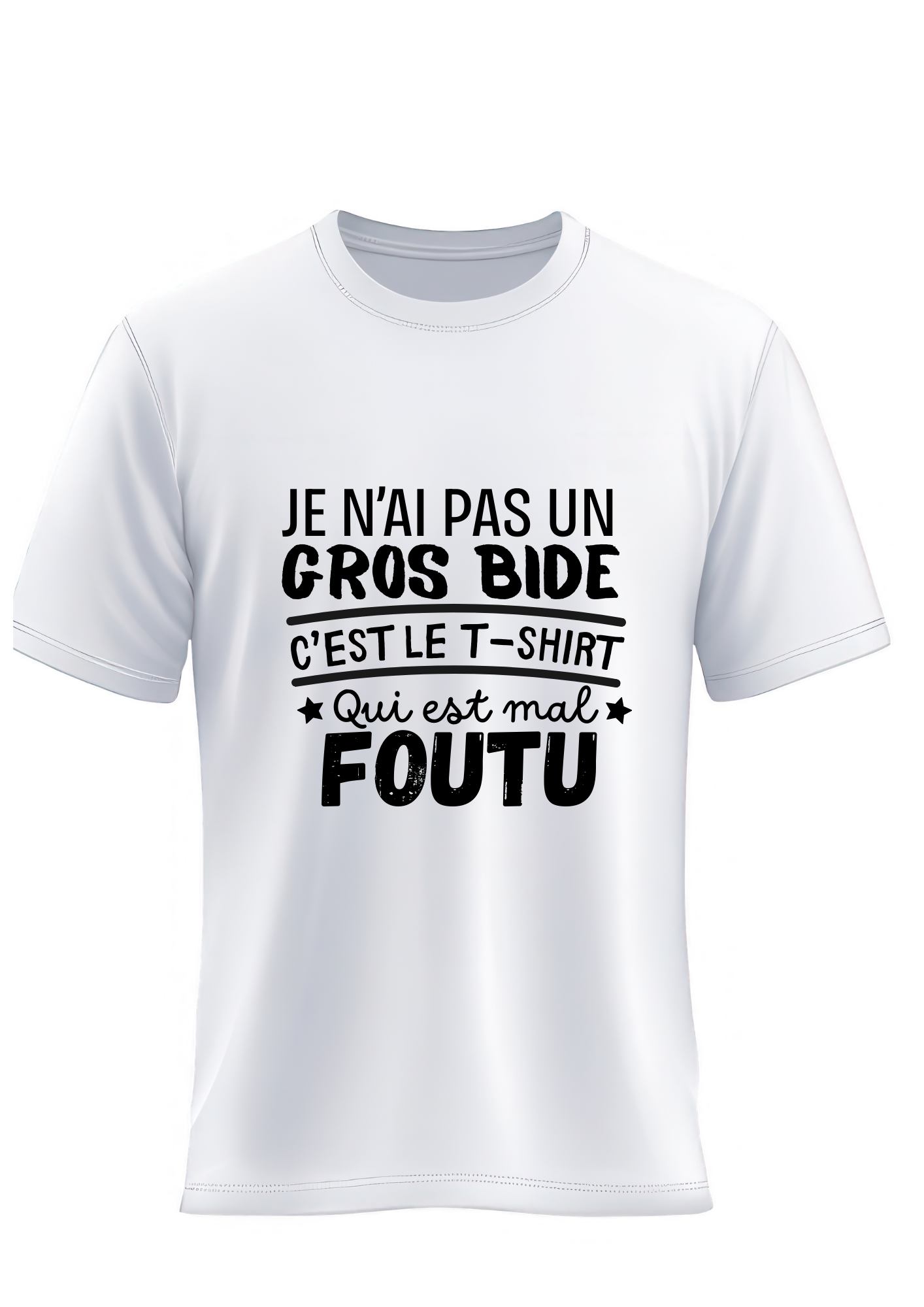 T-shirt blanc humour "gros bide"