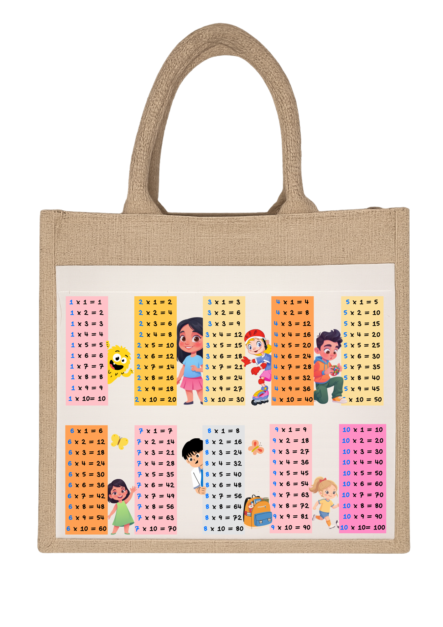 Sac toile de jute "Tables de multiplications"