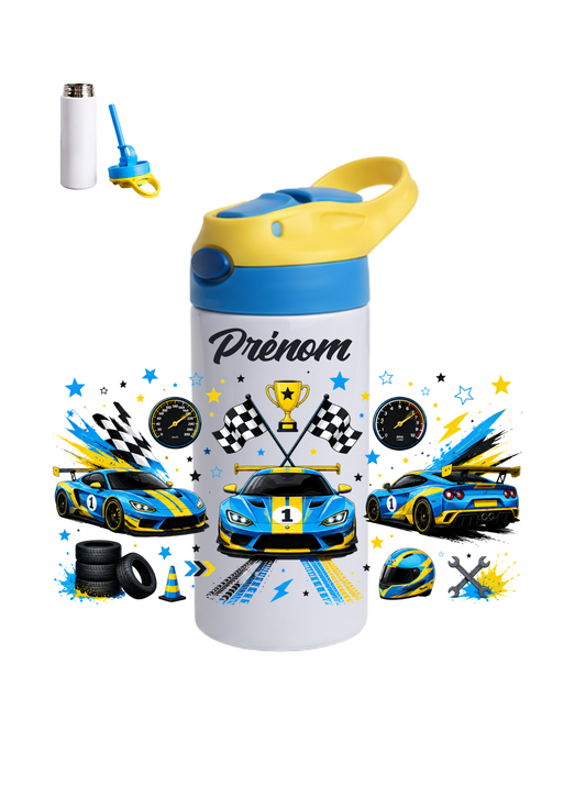 Gourde enfant bleu et jaune "Voiture"
