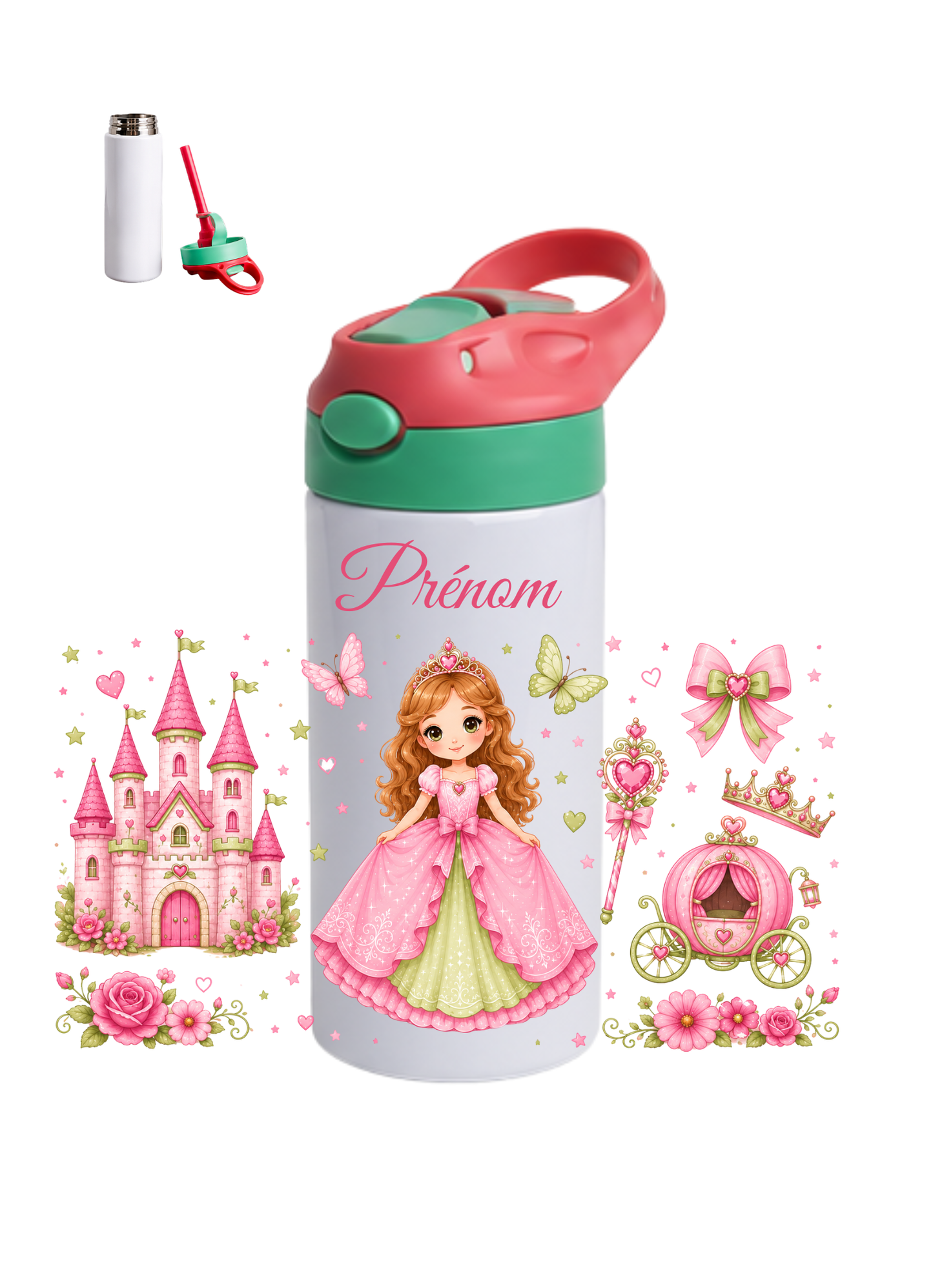 Gourde enfant vert,rose "Princesse"