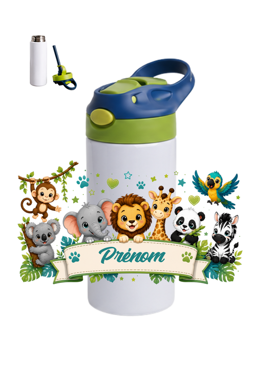 Gourde enfant vert et bleu "Animaux"