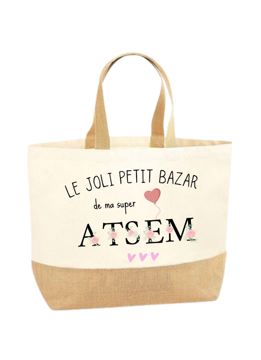 Sac shopping coton/toile de jute - Naturel (Le joli petit bazar de ma super ATSEM)