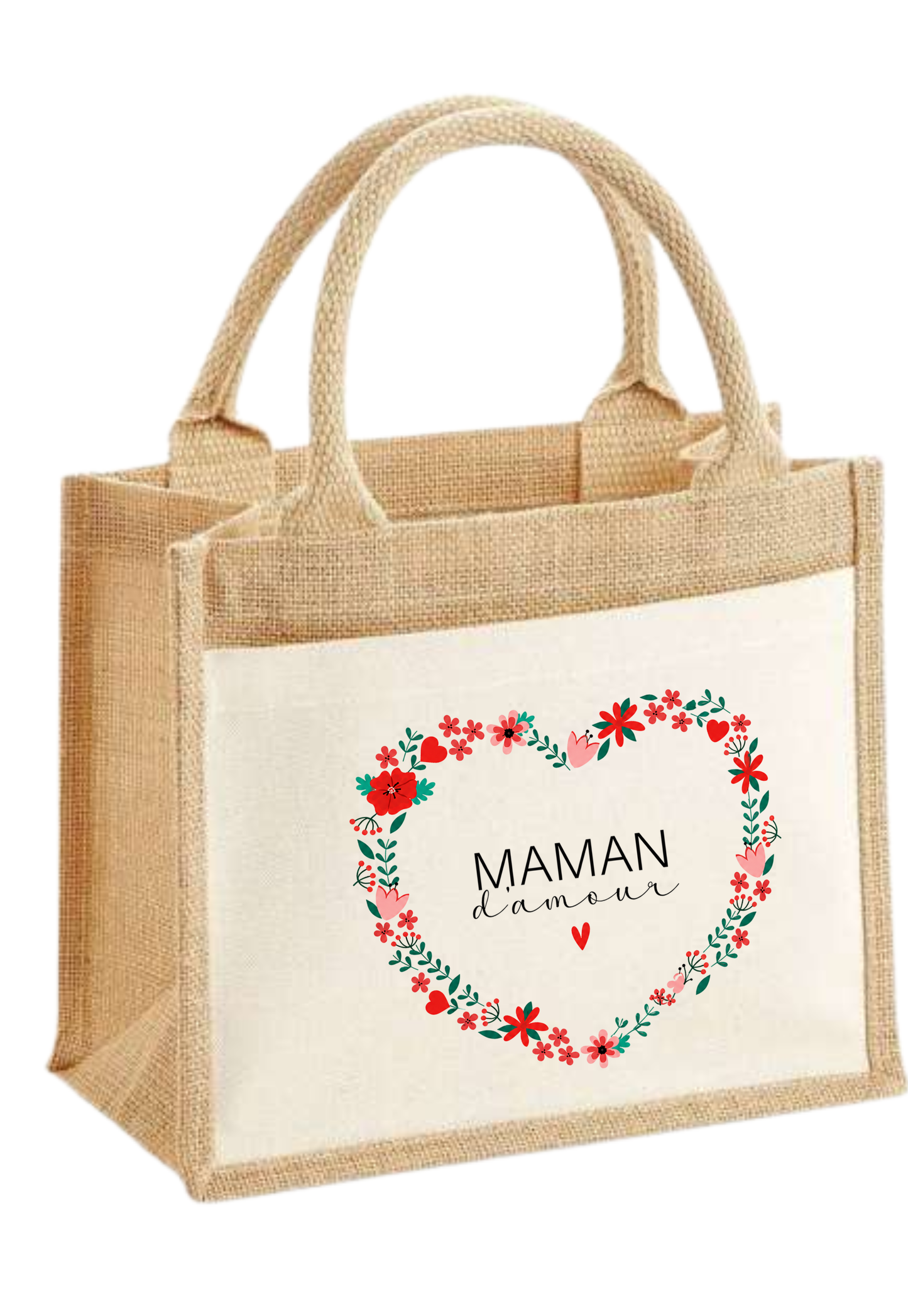 Sac en toile de jute "Coeur Maman" Personnalisable