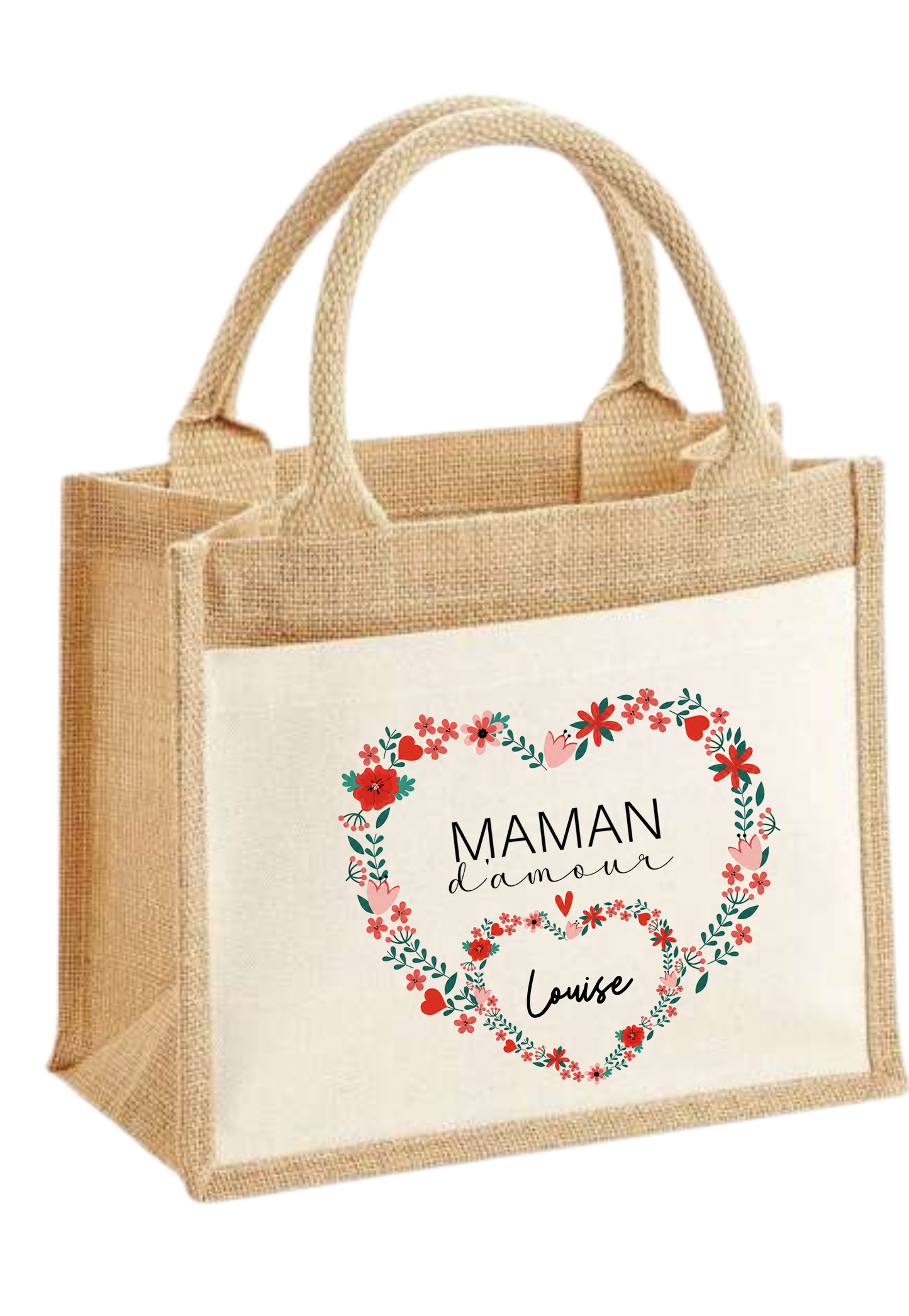 Sac en toile de jute "Coeur Maman" Personnalisable