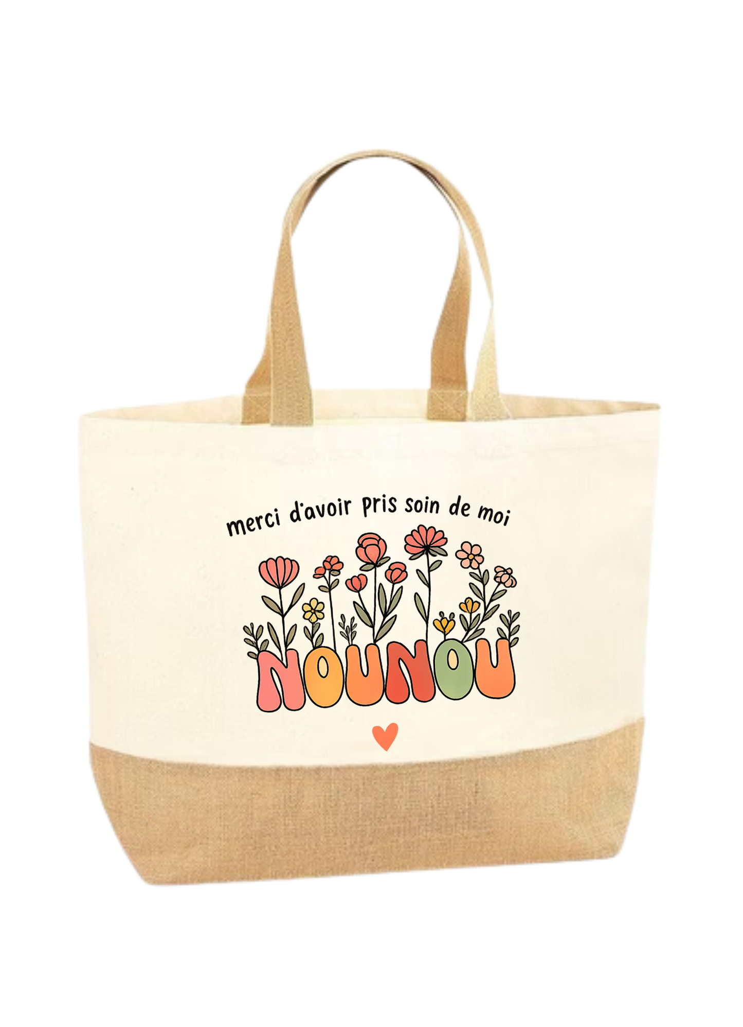 Sac shopping coton/toile de jute - Naturel (Nounou)