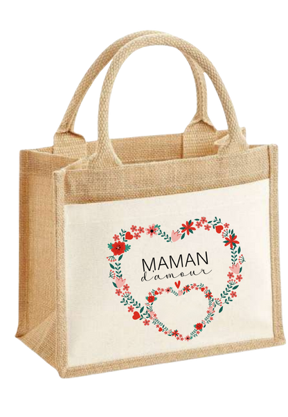 Sac en toile de jute "Coeur Maman" Personnalisable