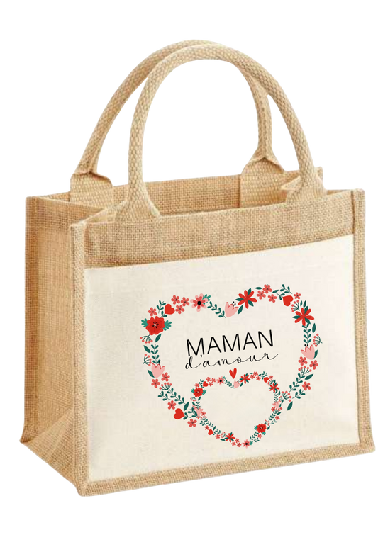 Sac en toile de jute "Coeur Maman" Personnalisable