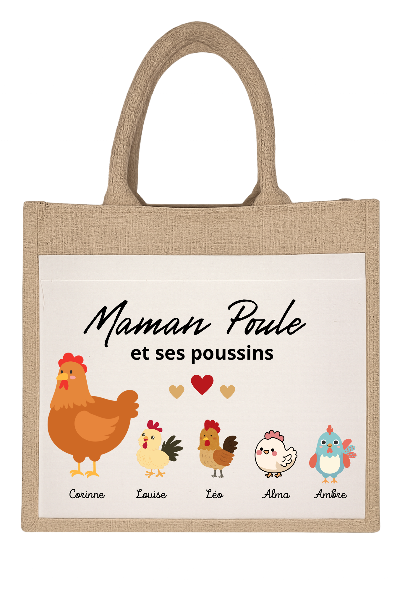 Sac toile de jute "Maman poule"